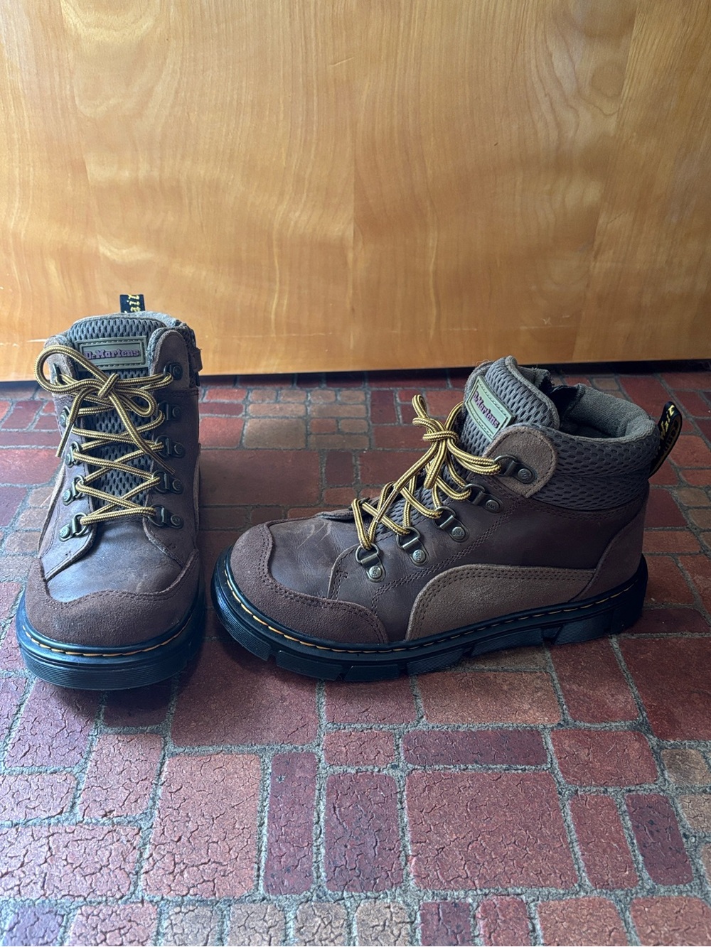 Dr. Martens Brown Raffe Panel Leather Lace-Up Boots